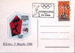 1960-MILANO SELEZIONE OLIMPICA/PESI LEGGERI Annullo Speciale(5.5) Su Cartolina U - Pesistica