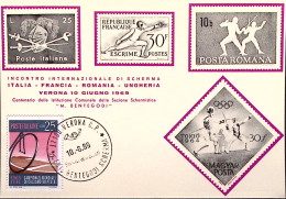 1969-VERONA CENTENARIO M. BENTEGODI SCHERMA Annullo Speciale (10.6) Su Cartolina - 1961-70: Marcophilia