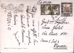 1942-LIBIA PA AUGUSTO C.50 + Ordinaria C.50 Su Cartolina (Tripoli Giardino Conte - Libye
