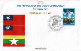MYANMAR 2022 Mi 529 75th ANNIVERSARY OF UNION DAY FDC TYPE II - Myanmar (Birmanie 1948-...)
