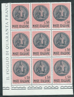 Italia 1969; 100° Ragioneria Generale Dello Stato Con Medaglione. Blocco D’ Angolo Di 9 Valori. - Blocks & Sheetlets