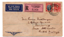 SOUTHERN RHODESIA -1937 -REG AIRMAIL COVER GATOOMA TO STRAITS SETTLEMENTS ,MALAYA - Southern Rhodesia (...-1964)