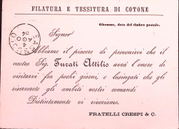 1884-FILATURA TESSITURA DI COTONE FR.LLI CRESPI Cartolina Avviso Di Passaggio Bu - Publicité