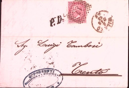 1868-effigie C.40 (T20) Isolato Su Lettera Completa Testo Milano (8.5) Per L'Aus - Storia Postale