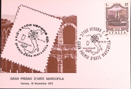 1973-VERONA GRAN PREMIO ARTE MARCOFILA (18.11) Annullo Speciale Su Cartolina - 1971-80: Poststempel