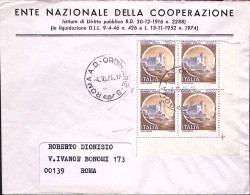 1986-CASTELLI Blocco 4 Lire 150 BdF DENTELL. ORIZZ. SPOSTATA IN BASSO (1513m) Su - 1981-90: Marcophilia