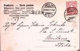 1903-Svizzera C.10 Annullo Ambulant/N 14 E Lineare BERN Su Cartolina Per L'Itali - Marcophilie