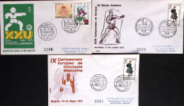 1971-SPAGNA 5 Annulli Speciali ARGOMENTO SPORTIVO Su Cinque Buste - Lettres & Documents