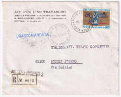 1969-50 VITTORIA Lire 180 (1102) Isolato Su Raccomandata Ascoli (18.3) - 1961-70: Poststempel