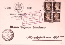1945-Imperiale Blocco Quattro C.10 (245) Su Cartolina/stampe Ascoli (17.5) - Marcofilie
