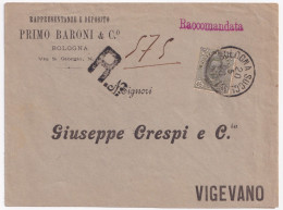1896-effigie C.45 (63) Isolato Su Raccomandata Bologna (20.5) - Marcophilia