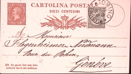 1878-Cartolina Postale C.10 (C4) + Effigie C.5 (18) Torino (11.10) Per La Svizze - Interi Postali