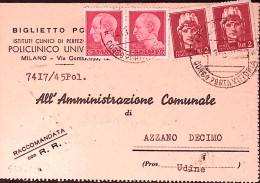 1945-Imperiale Senza Fasci Coppie C.20 E Lire 2 Su Biglietto Raccomandato - Marcophilia
