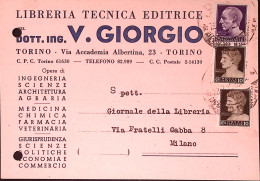 1945-Imperiale. Lire 1 + Imperiale Senza Fasci Due C.10 (252A+536) Su Cartolina - Marcofilie