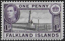 1938 Falkland Islands George VI 1d. Black Purple Violet MNH SG N. 148a - Andere & Zonder Classificatie