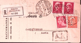 1945-Imperiale Senza Fasci C.20 E 60 + Coppia Lire 2 Su Piego Racc. Torino (8.11 - Poststempel