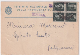 1945-Imperiale Senza Fasci Blocco Di Quattro C.15 (526) Su Cart. Ammin. Enna (9. - Marcofilie