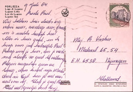 1984-Castelli Lire 400 (1520) Isolato Su Cartolina (Porlezza) Per L'Olanda - 1981-90: Storia Postale