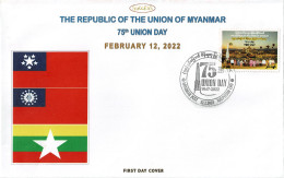 MYANMAR 2022 Mi 530 75th ANNIVERSARY OF UNION DAY FDC - Myanmar (Burma 1948-...)