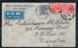 INDIA - 1937- AIRMAIL COVER BOMBAY TO ZANZIBAR - 1936-47  George VI