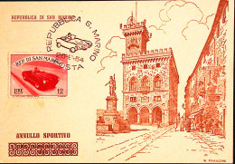 1954-SAN MARINO SPORT 2 Serie Lire 12 Automobilismo Fdc - FDC