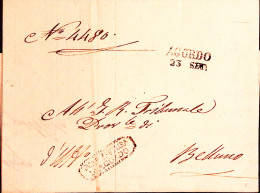 1852-LOMARDO VENETO AGORDO SD (23.9) Su Lettera Completa Testo In Franchigia - Lombardo-Venetien