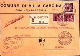 1945-Monumenti C.5 E Coppia Lire 1 Su Raccomandata Villa Carcina (29.3) - Storia Postale