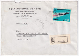 1973-50 AERONAUTICA Lire 180 (1211) Isolato Su Raccomandata Trieste (7.7( - 1971-80: Poststempel