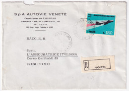 1973-50 AERONAUTICA Lire 180 (1211) Isolato Su Raccomandata Trieste (7.7( - 1971-80: Marcophilie