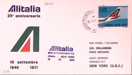 1971-I^volo ALITALIA ROMA-NEW YORK Su Busta Fiumicino (16.9) Affrancata Alitalia - Poste Aérienne