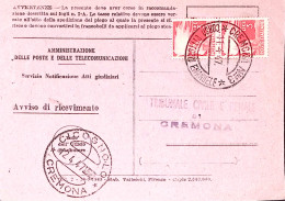 1947-Democratica Coppia Lire 3 (553) Su Avviso Ricevimento - 1946-60: Marcophilie