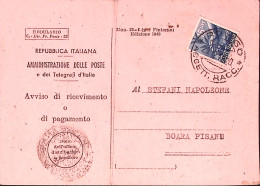 1948-Democratica Lire 15 (560) Isolato Su Avviso Ricevimento - 1946-60: Marcophilie