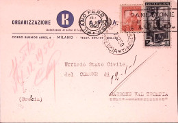 1950-Democratica Lire 10 + Italia Al Lavoro Lire 5 (559+637) Su Cartolina Milano - 1946-60: Marcophilie