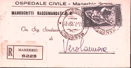 1957-CANOVA Lire 60 Isolato Su Piego Raccomandato Manerbio (9.7.57) - 1946-60: Marcophilia