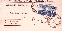 1956-X REPUBBLICA Lire 60 Isolato Su Piego Racc. Manerbio (18.7.56) - 1946-60: Marcophilia