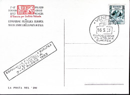 1953-Venezia Esposizione Filatelica (16.5) Annullo Speciale Su Cartolina - 1946-60: Marcophilie