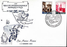 1957-SAN MARINO VII^RALLYE MOTOCICLISTICO San Marino-Rimini (1/2.6) Annullo Spec - Lettres & Documents
