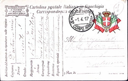 1917-Posta Militare/3^ CORPO ARMATA C.2 (1.4) Su Cartolina Franchigia - Guerre 1914-18