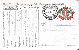 1917-Posta Militare/3^ CORPO ARMATA C.2 (1.4) Su Cartolina Franchigia - War 1914-18