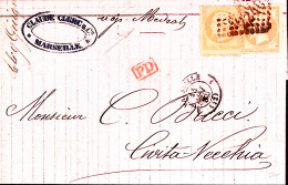 1867-Francia Vap. Medeal Manoscritto Su Lettera Completa Testo Marsiglia (14.5)  - 1863-1870 Napoleon III With Laurels