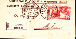 1953-ITALIA LAVORO Lire 60 Isolato Su Piego Raccomandato Manerbio (12.3) - 1946-60: Marcophilia