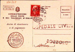 1945-Imperiale Senza Fasci Lire 2 Isolato Su Avviso Ricevimento Bozzolo (3.11) - Marcofilie