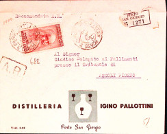 1953-LEONARDO Lire 80 Isolato Su Raccomandata Porto S. Giorgio (17.4) - 1946-60: Marcophilia