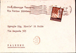 1952-CONI Lire 25 Isolato Su Busta Roma (6.5) - 1946-60: Marcophilia