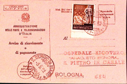 1952-CONI Lire 25 Isolato Su Avviso Ricevimento S. Pietro In Casale (2.5) - 1946-60: Marcophilia