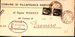 1944-Imperiale Sopr.RSI Coppia C.25 E Ovale Con Fascio Su Piego Villafranca Piem - Poststempel
