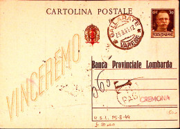 1944-Cartolina Postale Vinceremo C.30 Sopr.RSI E Sopr.privata B. Provinciale Lom - Marcofilía