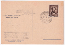 1948-DONIZETTI Lire 15 Su Cartolina Annullo Speciale 2^MOSTRA RADUNO FILAT./BERG - FDC