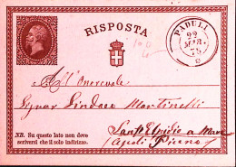 1878-PADULI C.2 (22.3) Su Cartolina Postale RP C.10 Risposta - Stamped Stationery