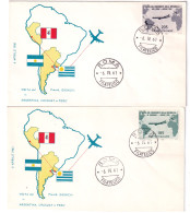 1961-VIAGGIO PRESIDENZIALE In Argentina,Uruguay E Peru' Su Tre FDC - Correo Aéreo